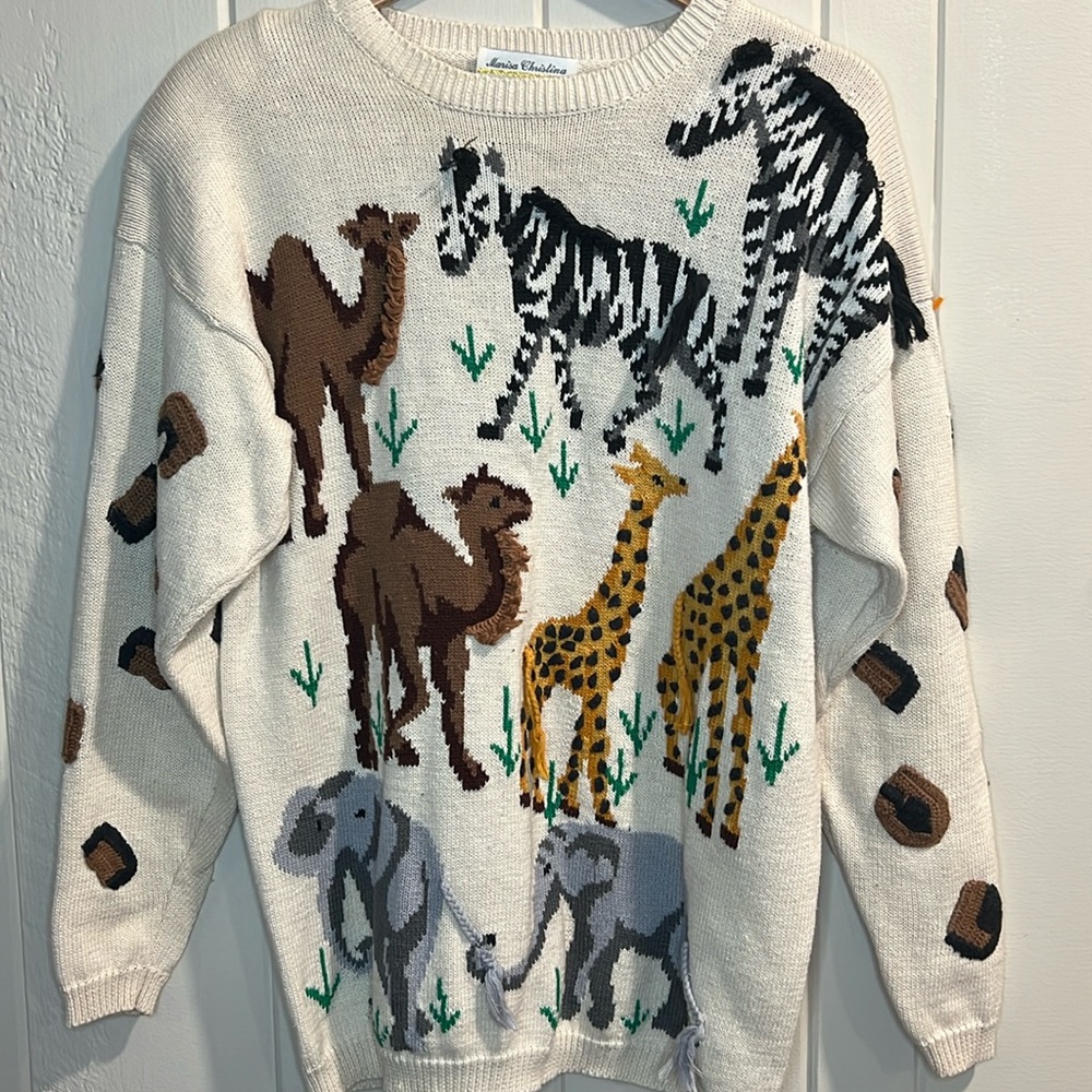 Vintage Marisa Christina Large Noah's Ark Wool Cotton Pullover Sweater - Picture 1 of 10